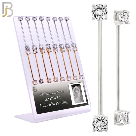 PK-BB37SG - 316 Surgical Steel Industrial Barbell with 6mm Prong Set CZ image 0