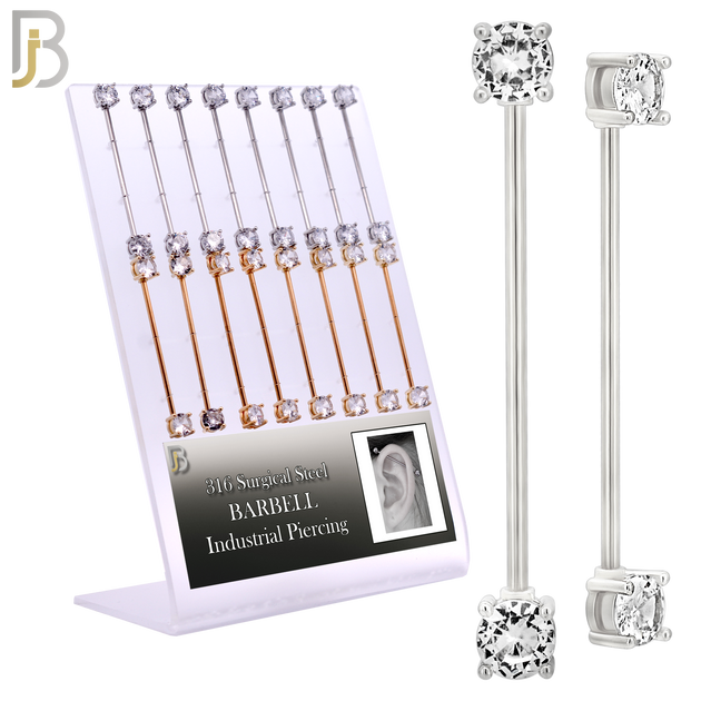 PK-BB37SG - 316 Surgical Steel Industrial Barbell with 6mm Prong Set CZ image 0