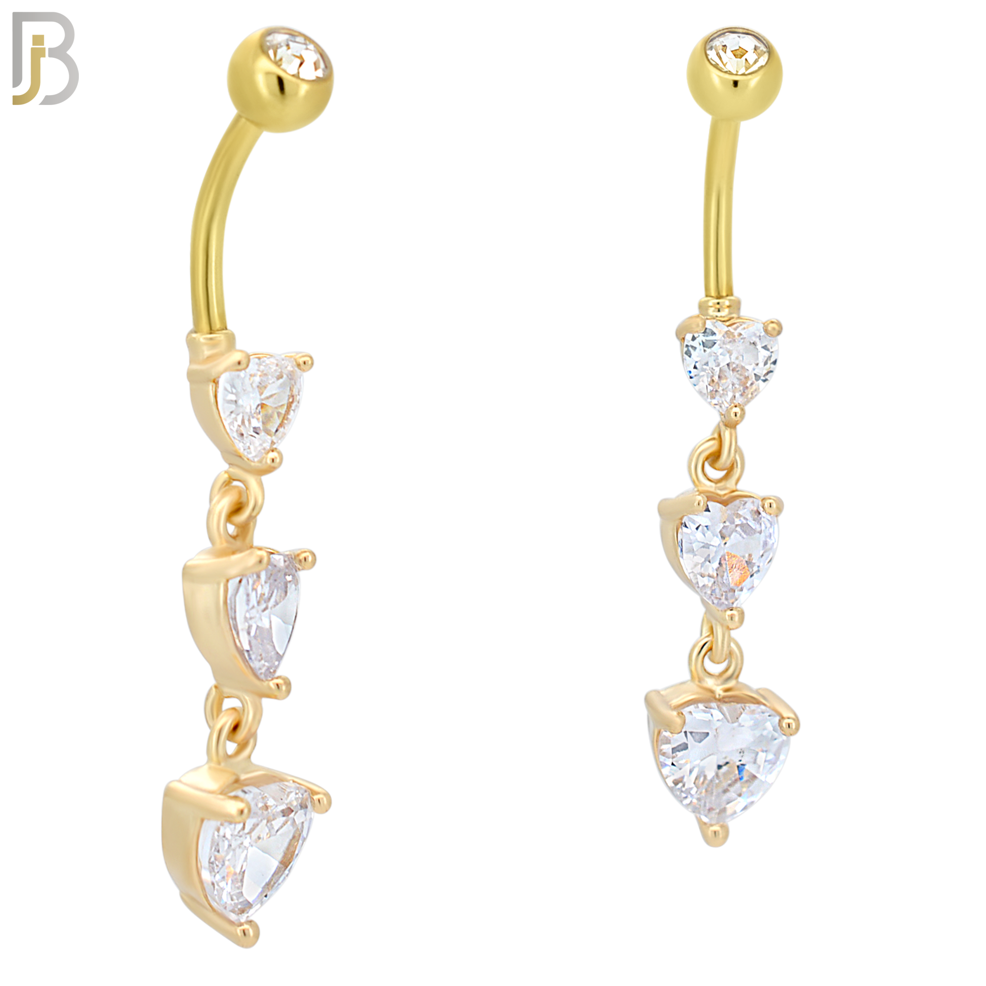 N082  - 316L Stainless Steel Three Heart Shaped CZ Dangling Belly Ring image 2