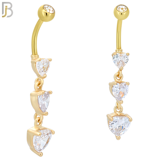 N082  - 316L Stainless Steel Three Heart Shaped CZ Dangling Belly Ring image 2