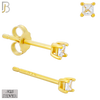 925-ES72-GC - .925 Sterling Silver Gold Plated Earring Stud Casting Square Princess Cut Prong Setting Clear Zircon image 1