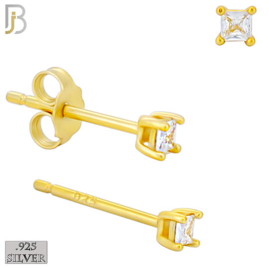 925-ES72-GC - .925 Sterling Silver Gold Plated Earring Stud Casting Square Princess Cut Prong Setting Clear Zircon image 1