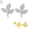 925-ES148 - .925 Sterling Silver Leaf Design with Zircon Design Earring Stud image 0