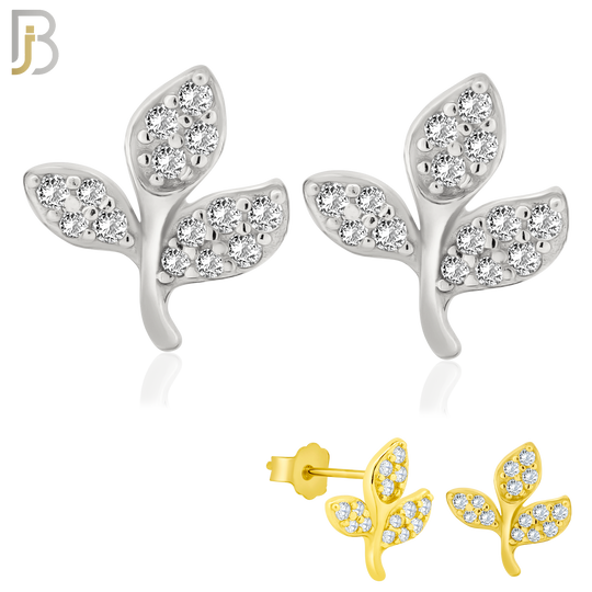 925-ES148 - .925 Sterling Silver Leaf Design with Zircon Design Earring Stud image 0