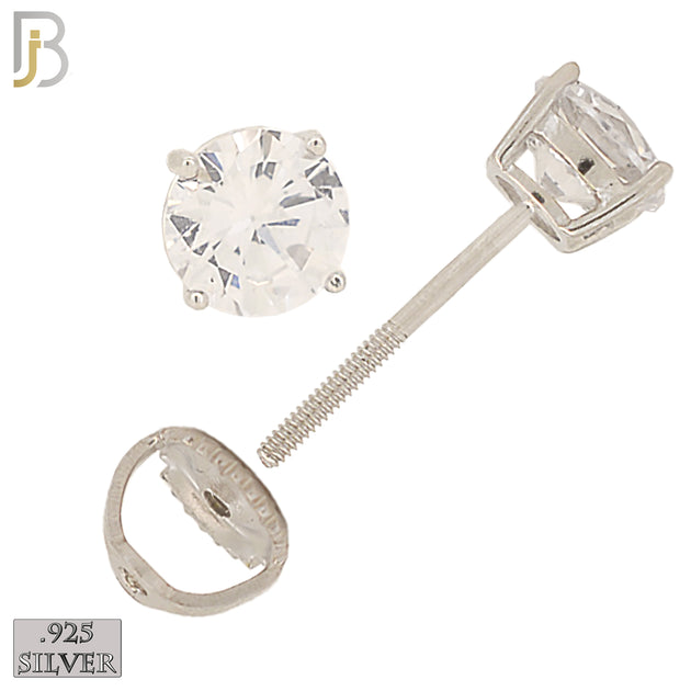 925-ES79-SC - .925 Sterling Silver Butterfly Screw Back Stud Earrings Casting Prong Setting with Round Clear Zircon - 4mm image