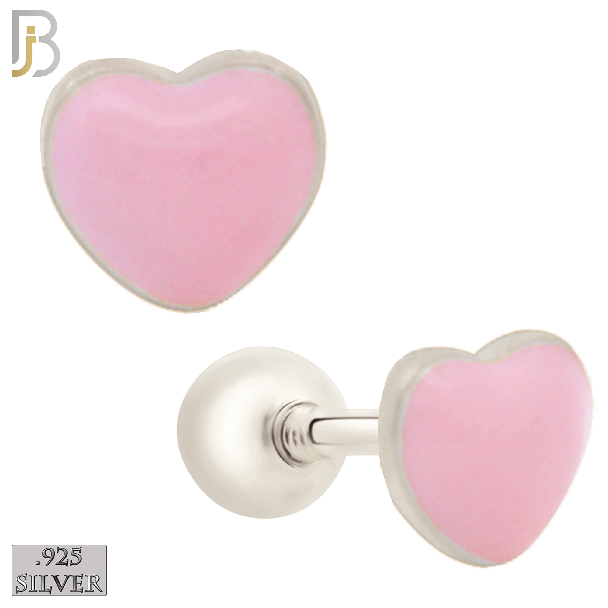 925-ES440-B - 925 Sterling Silver Pink Enamel Heart Stud Earring - Screw Ball Back image 0