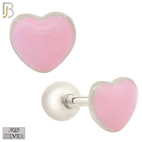 925-ES440-B - 925 Sterling Silver Pink Enamel Heart Stud Earring - Screw Ball Back image 0