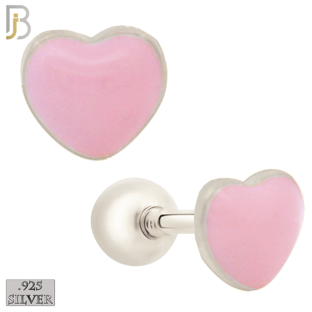 925-ES440-B - 925 Sterling Silver Pink Enamel Heart Stud Earring - Screw Ball Back image 0