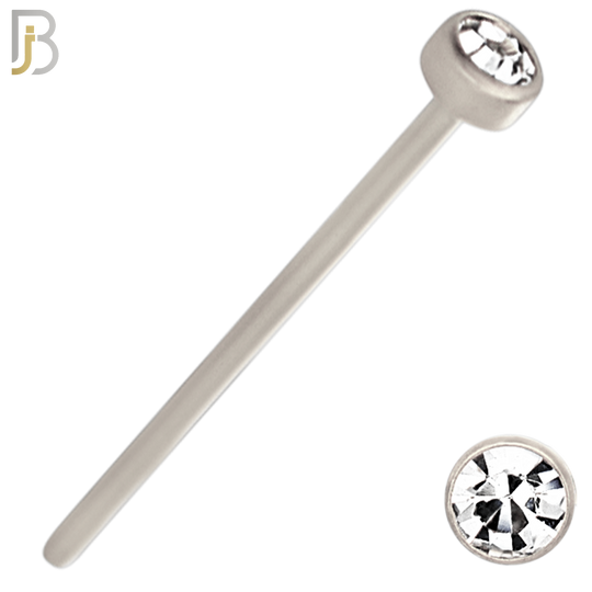 NR05S - 316L Surgical Steel  Nose Stud  Bezel Set Zircon Round Nose Ring image 3