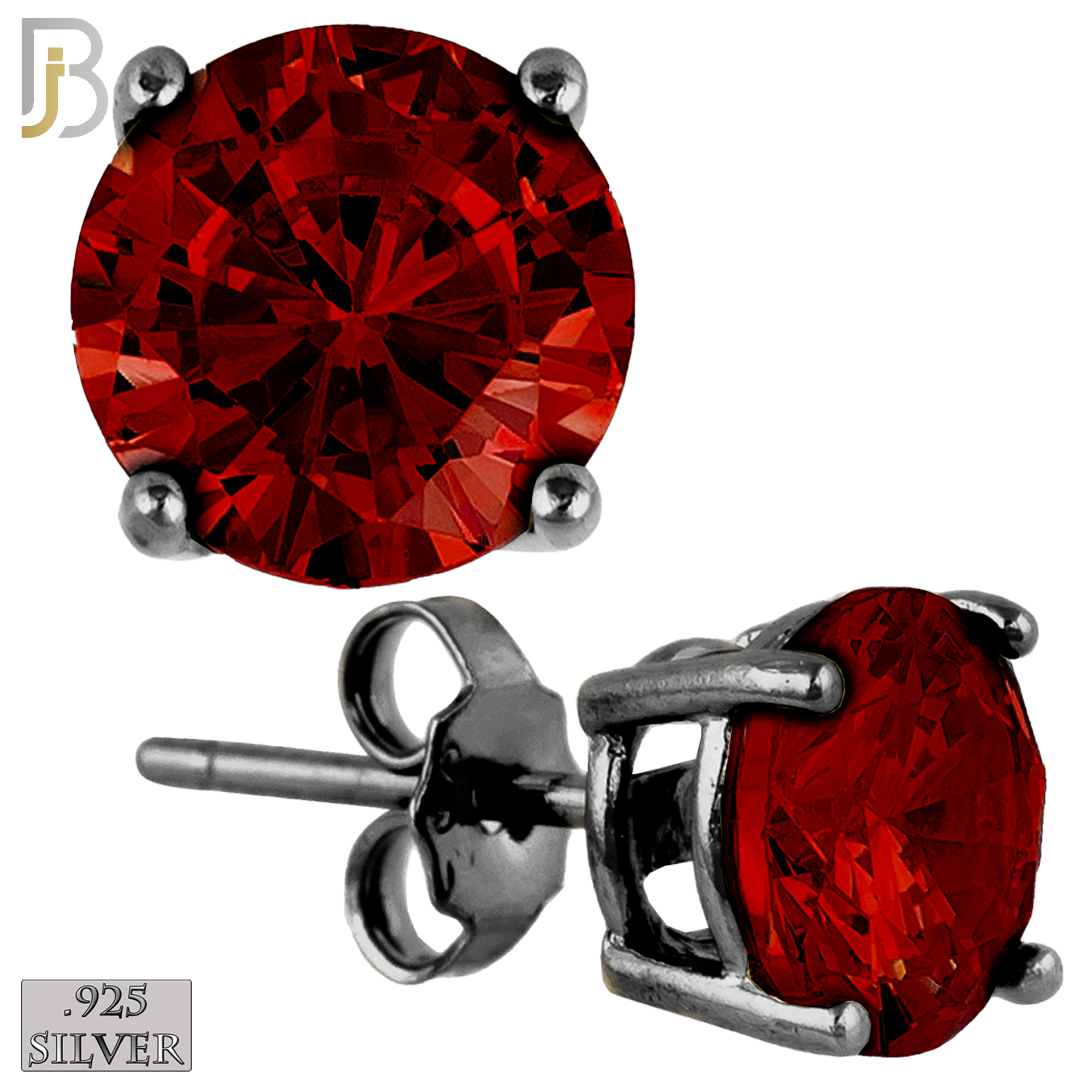 925-ES71-KG - .925 Sterling Silver Black Plated Earring Stud Casting Round Prong Setting Garnet Zircon image 0