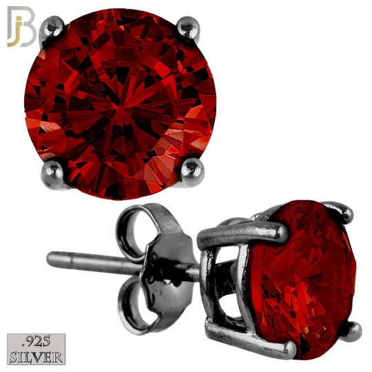925-ES71-KG - .925 Sterling Silver Black Plated Earring Stud Casting Round Prong Setting Garnet Zircon image 0