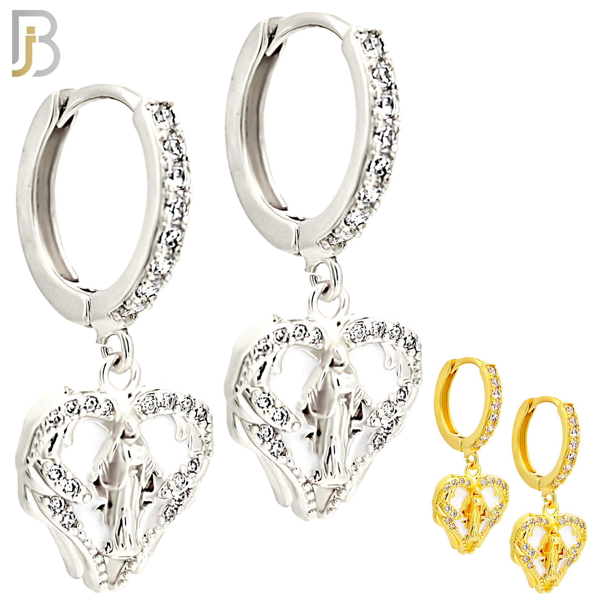 ES497 - 316L Stainless Steel Dangling Virgin Mary Heart Huggies Earrings image 0