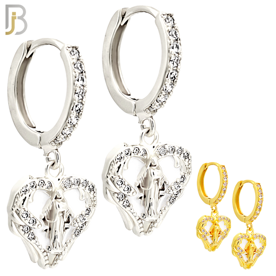ES497 - 316L Stainless Steel Dangling Virgin Mary Heart Huggies Earrings image 0