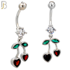 N0146 - 316L Surgical Steel Dangling Heart Cherry in Bezel Set Belly Ring image 1