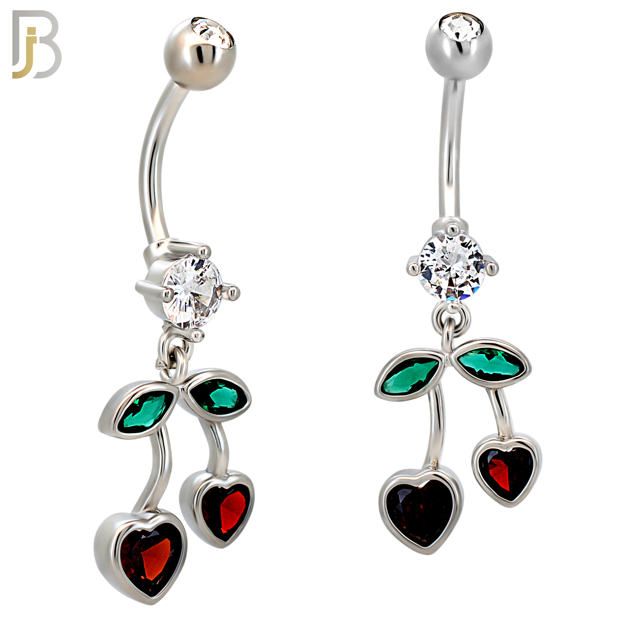 N0146 - 316L Surgical Steel Dangling Heart Cherry in Bezel Set Belly Ring image 1
