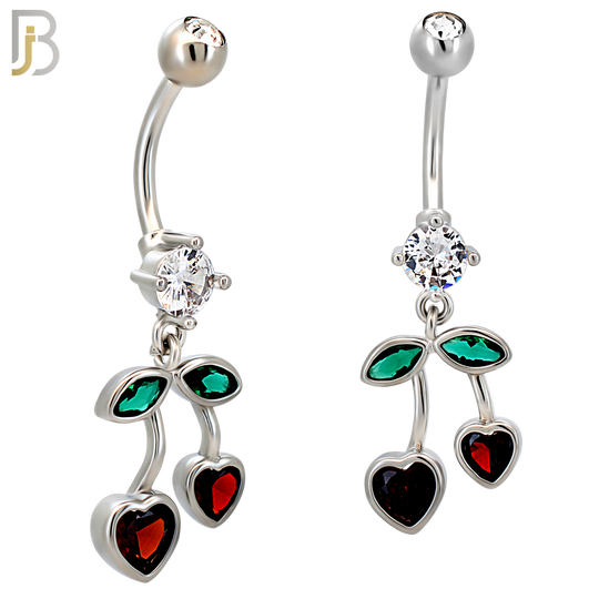 N0146 - 316L Surgical Steel Dangling Heart Cherry in Bezel Set Belly Ring image 1
