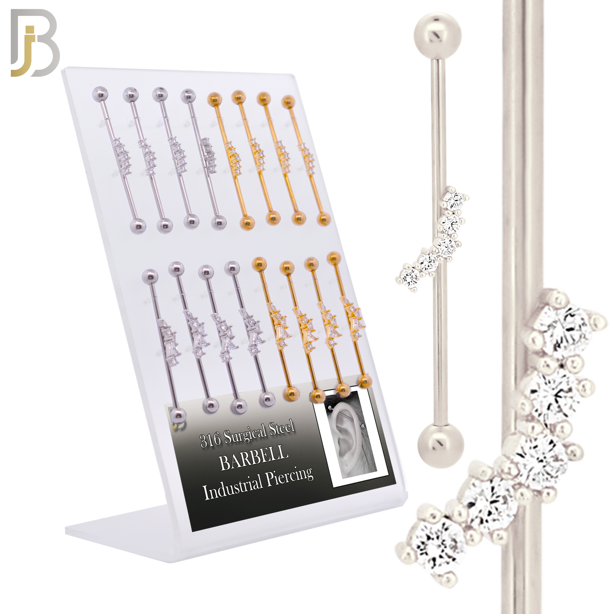 PK-BB56M - 316L Surgical Steel Screw Bar with Two Design Barbell Industrial Steel and Gold Plated Pack of 16 pcs image 0