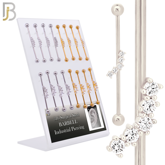 PK-BB56M - 316L Surgical Steel Screw Bar with Two Design Barbell Industrial Steel and Gold Plated Pack of 16 pcs image 0