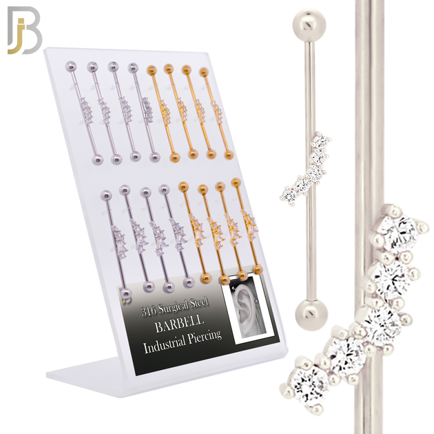 PK-BB56M - 316L Surgical Steel Screw Bar with Two Design Barbell Industrial Steel and Gold Plated Pack of 16 pcs image 0