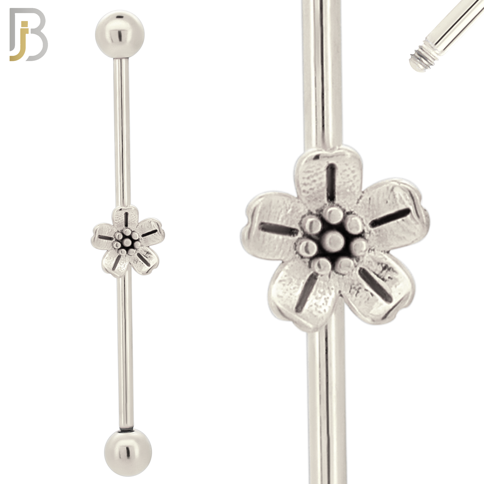 BB72 - 316L Surgical Steel Screw Bar with Flower Design  Barbell Industrial (PACK OF 4) image 1