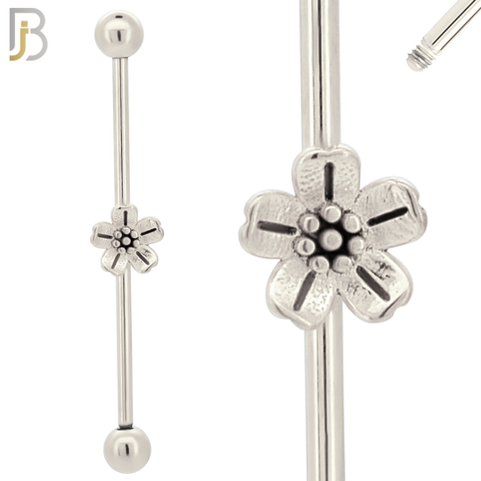 BB72 - 316L Surgical Steel Screw Bar with Flower Design  Barbell Industrial (PACK OF 4) image 1