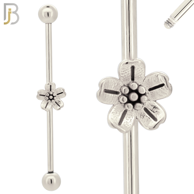 BB72 - 316L Surgical Steel Screw Bar with Flower Design  Barbell Industrial (PACK OF 4) image 1