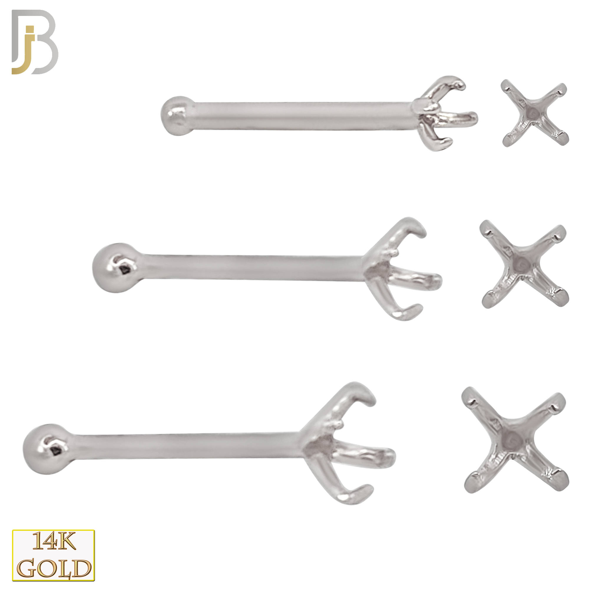 14-NR01W-20 - 20g Thickness 14k Solid White Gold Prong Setting Nose Bone Mounting Only image 0