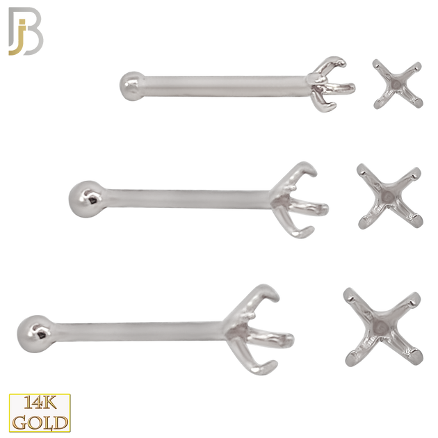 14-NR01W-20 - 20g Thickness 14k Solid White Gold Prong Setting Nose Bone Mounting Only image 0