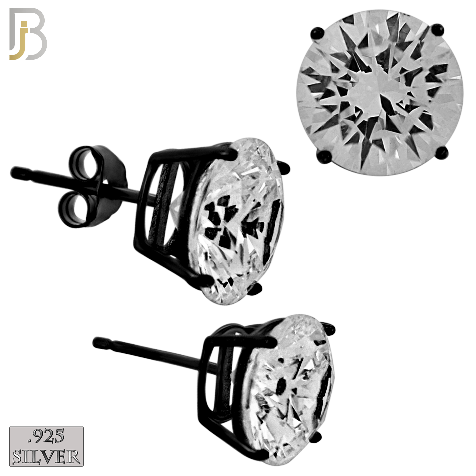 925-ES71-KC - .925 Sterling Silver Black Plated Earring Stud Casting Round Prong Setting Clear Zircon image 9