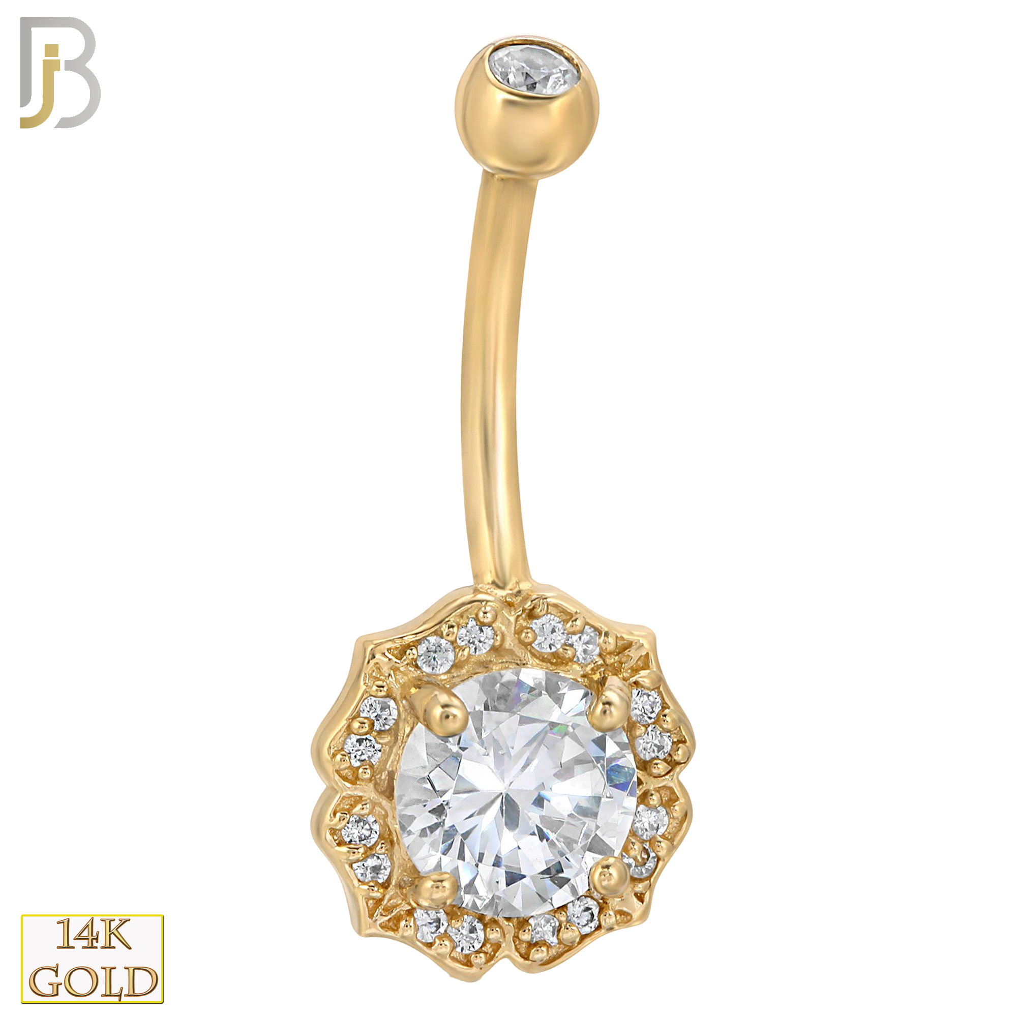 14-NB10 - 14k Solid Gold Banana Belly Ring with  10.3mm Flower Design image 0