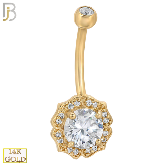 14-NB10 - 14k Solid Gold Banana Belly Ring with  10.3mm Flower Design image 0