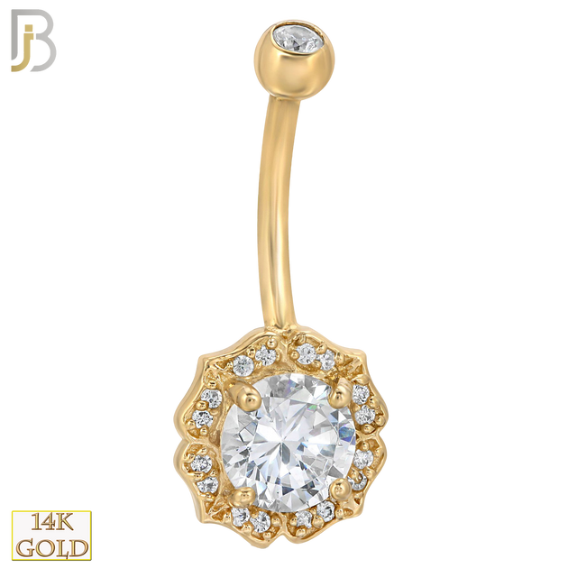 14-NB10 - 14k Solid Gold Banana Belly Ring with  10.3mm Flower Design image 0