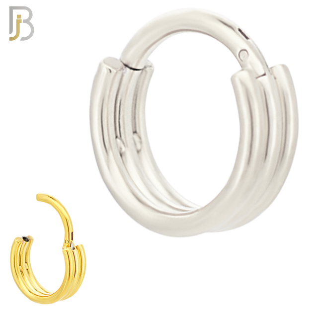 CT95 - 316 Stainless Steel Three Line Plain Hinged Hoop Nose Rings (PACK OF 6) image 0