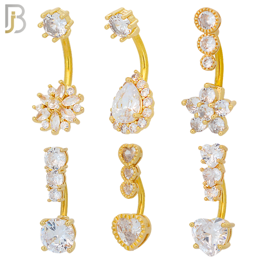 PK-NB41 - 316L Surgical Steel Different Designs Banana Navel 14g / 1.6mm Thickness 10mm Length Pack of 24 image 1