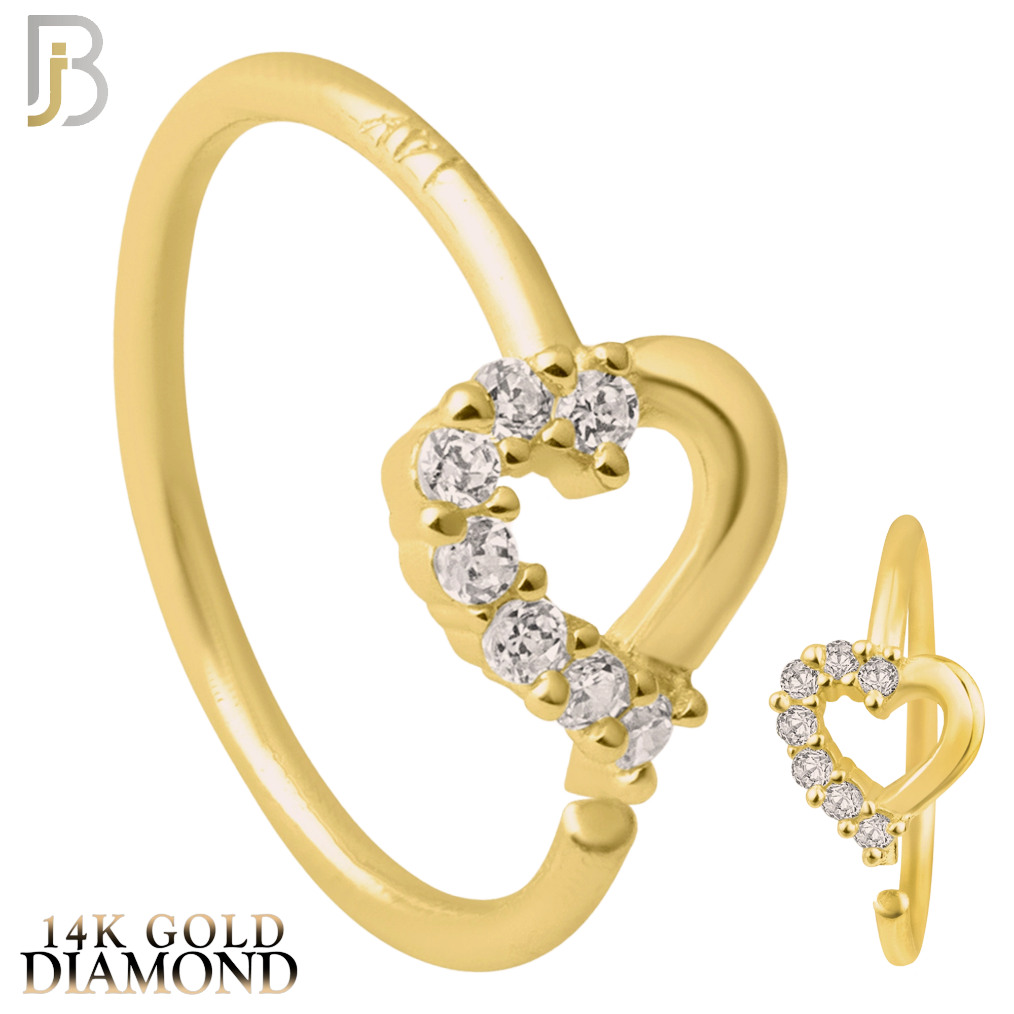 14-CT36D - 14k Yellow Gold Hollow Heart with GH / SI1 Natural Diamond Half Around Hoop Piercing image 0
