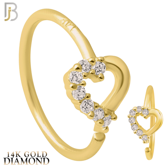 14-CT36D - 14k Yellow Gold Hollow Heart with GH / SI1 Natural Diamond Half Around Hoop Piercing image 0
