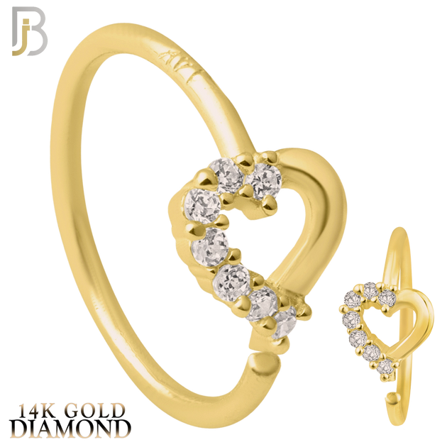 14-CT36D - 14k Yellow Gold Hollow Heart with GH / SI1 Natural Diamond Half Around Hoop Piercing image 0