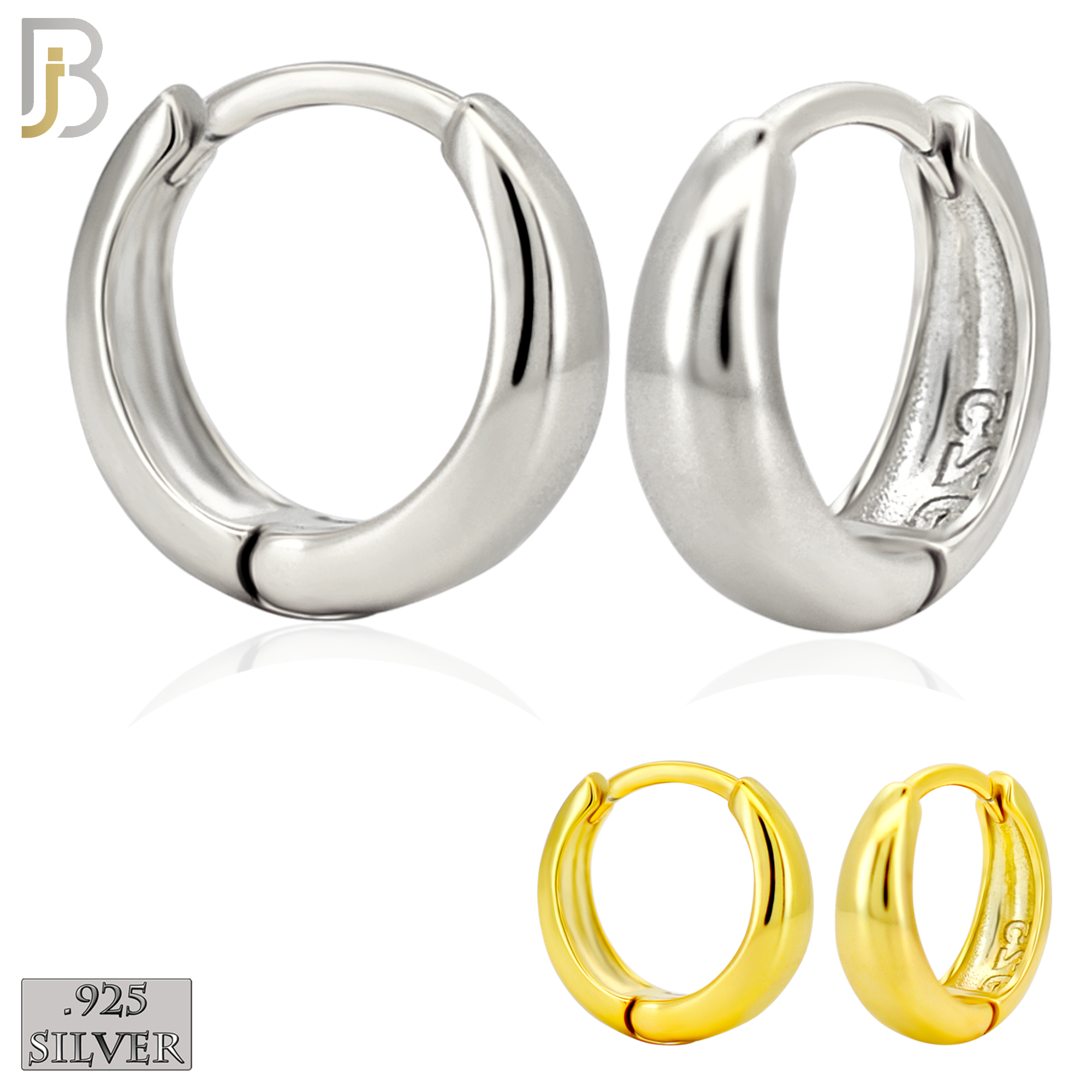 925-ES456 - 925 Sterling Silver Tapered Plain Huggies Hoop Earrings image 0