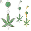 N002 - 316L Stainless Steel Dangling Marijuana Leaf Sandpaper Design Belly Ring with 4mm Screw Ball image 0