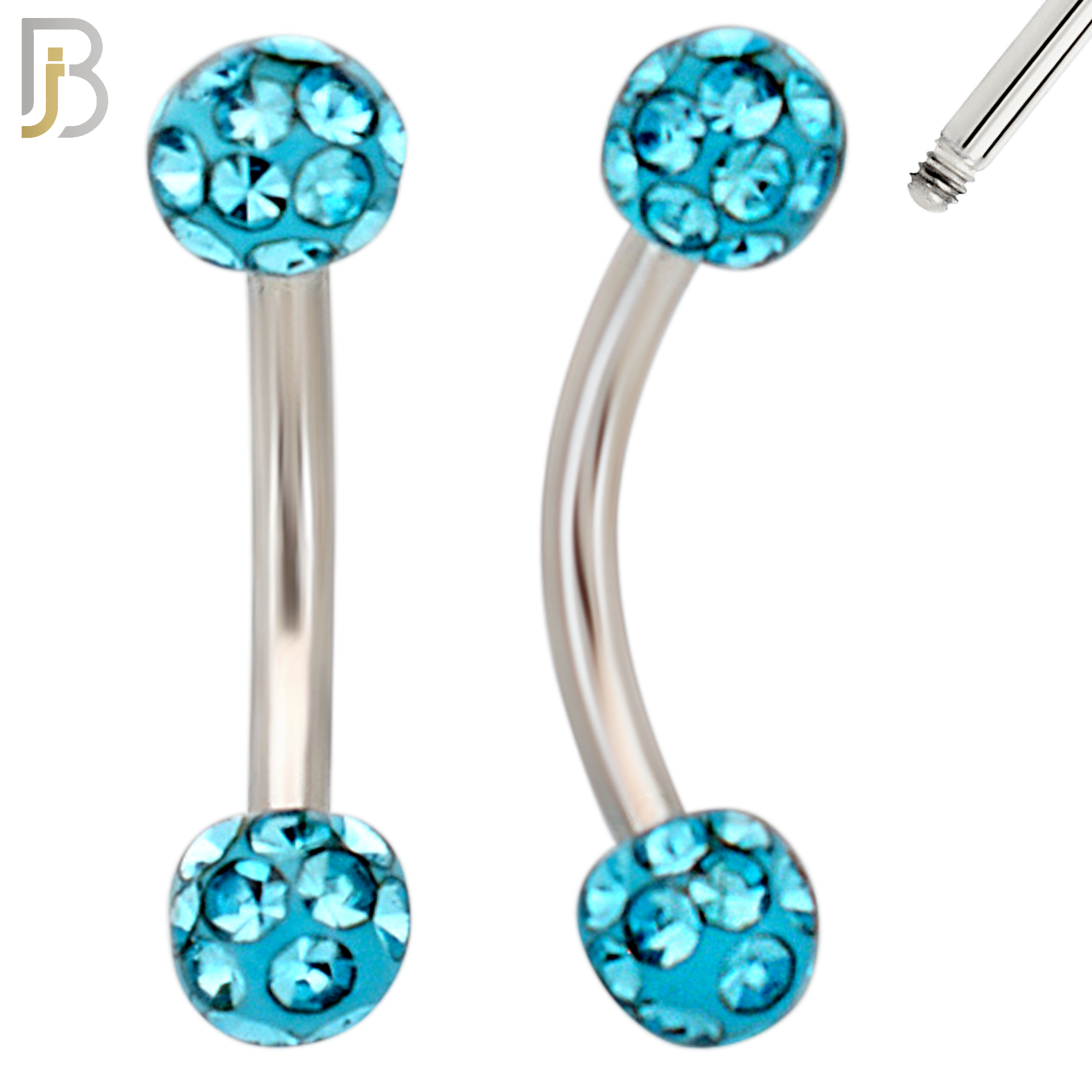 EC05 - 8mm Length Bar 316L Surgical Steel Curved Barbell Coated Multi Zircon Externally Threaded (PACK OF 4) image 6
