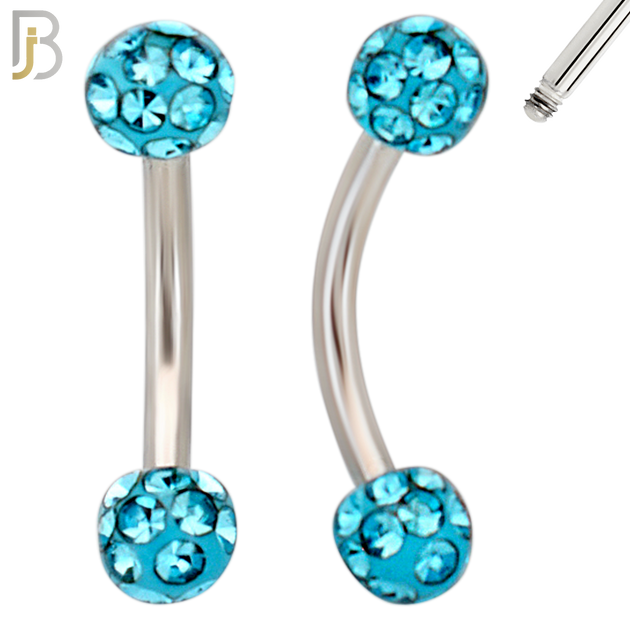 EC05 - 8mm Length Bar 316L Surgical Steel Curved Barbell Coated Multi Zircon Externally Threaded (PACK OF 4) image 6