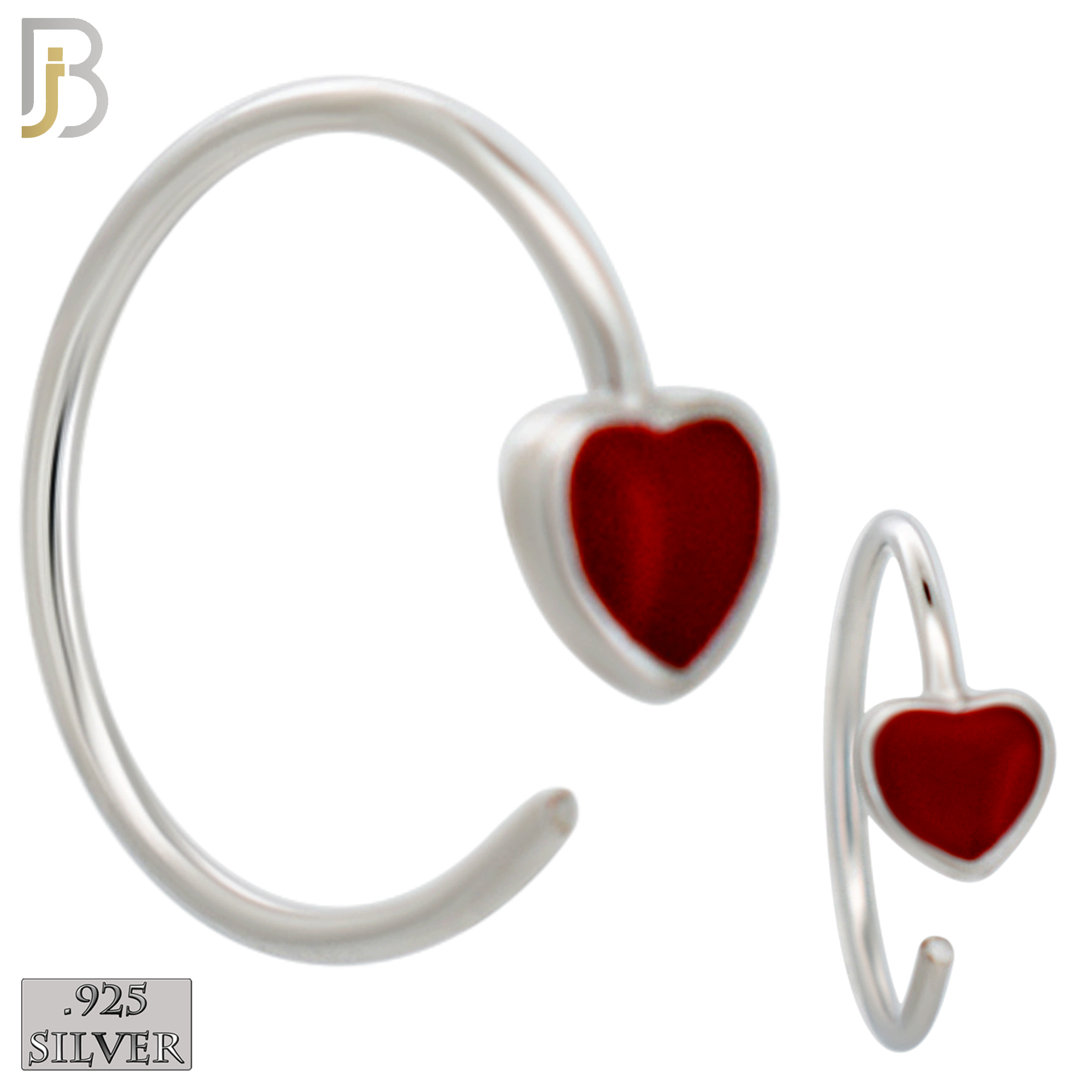 925-CT133-  925 Silver Heart Nose Hoops with Enamel - (Pack of 6) image 2