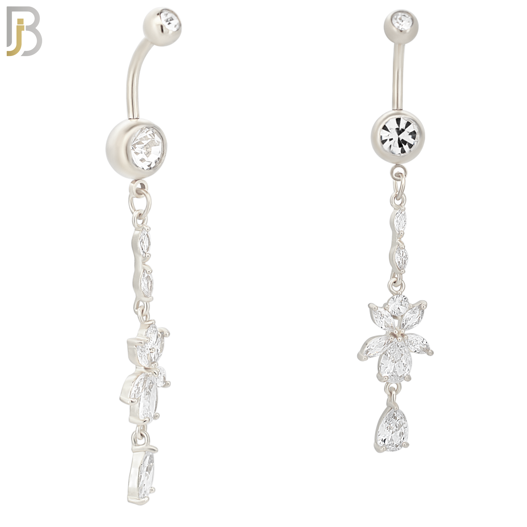N057 - 316L Stainless Steel Dangling Flower with Teardrop Design Belly Ring with 5mm Screw Ball Top image 1