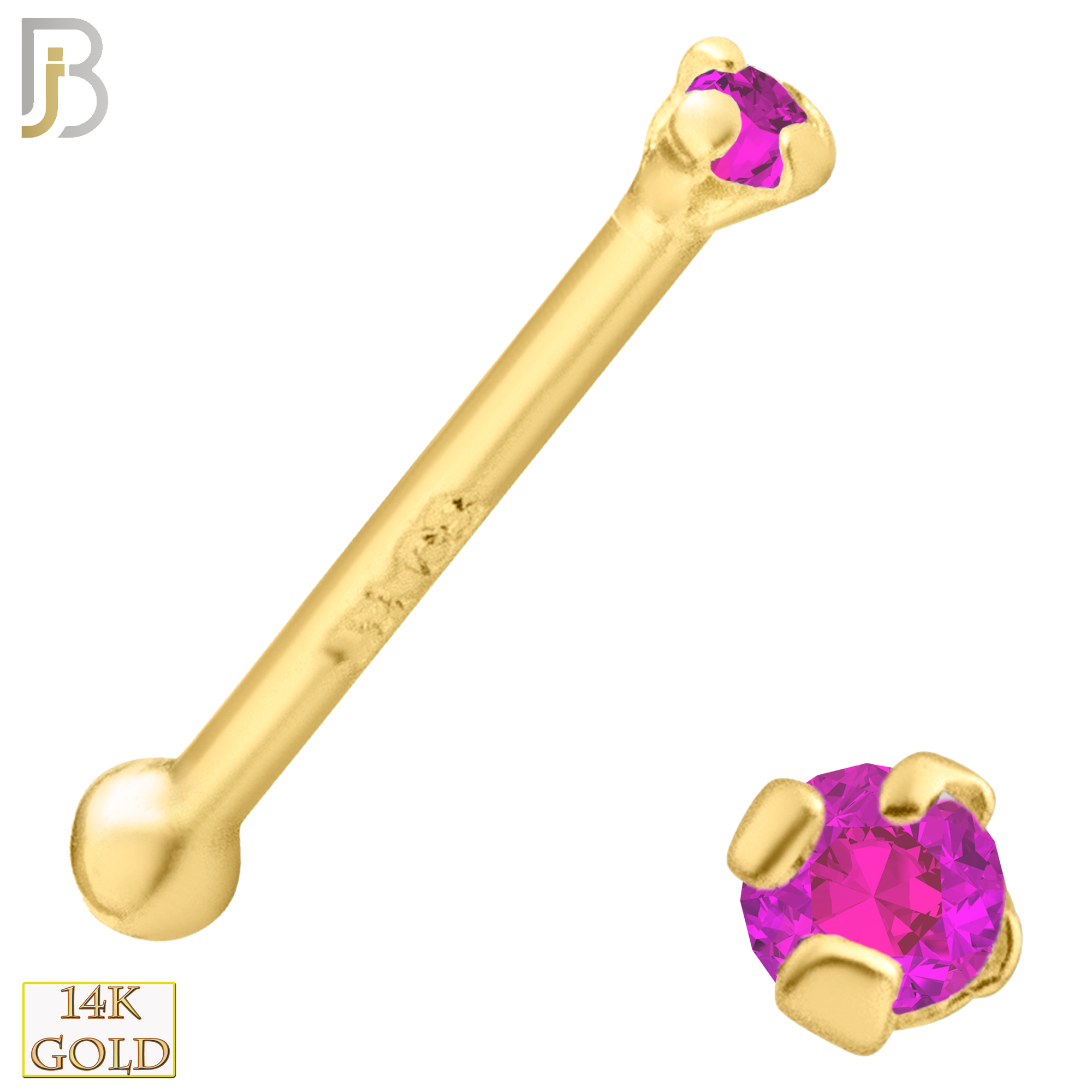 14-NR01YPS-20 - 20g - 14k Yellow Gold Nose Bone with Pink Sapphire in Prong Setting - 1.5mm image