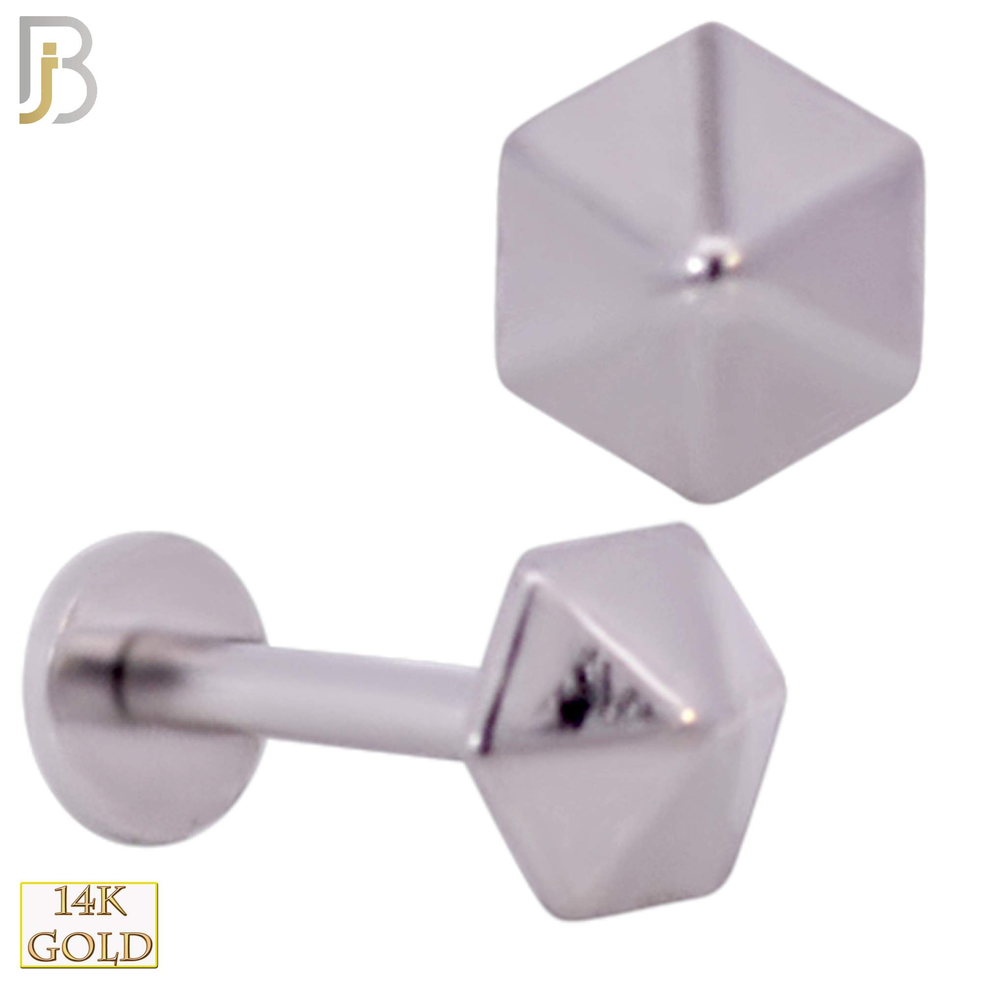 14-LB58 - 14k Solid Gold Plain Hexagon Spike Labret image 0