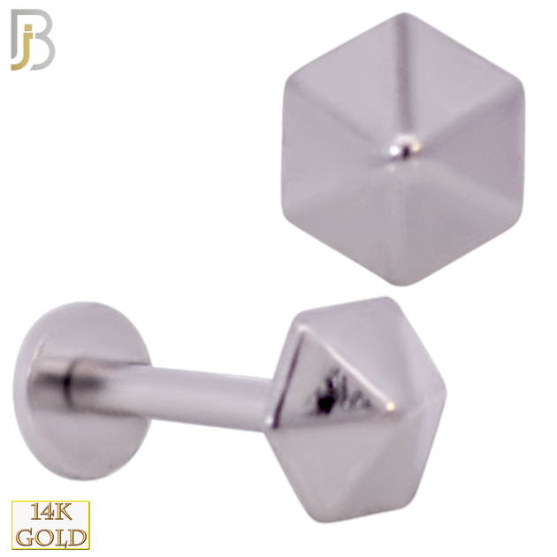 14-LB58 - 14k Solid Gold Plain Hexagon Spike Labret image 0