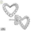 925-ES138 - .925 Sterling Silver Hollow Heart Design with Zircon Design Earring Stud image 1