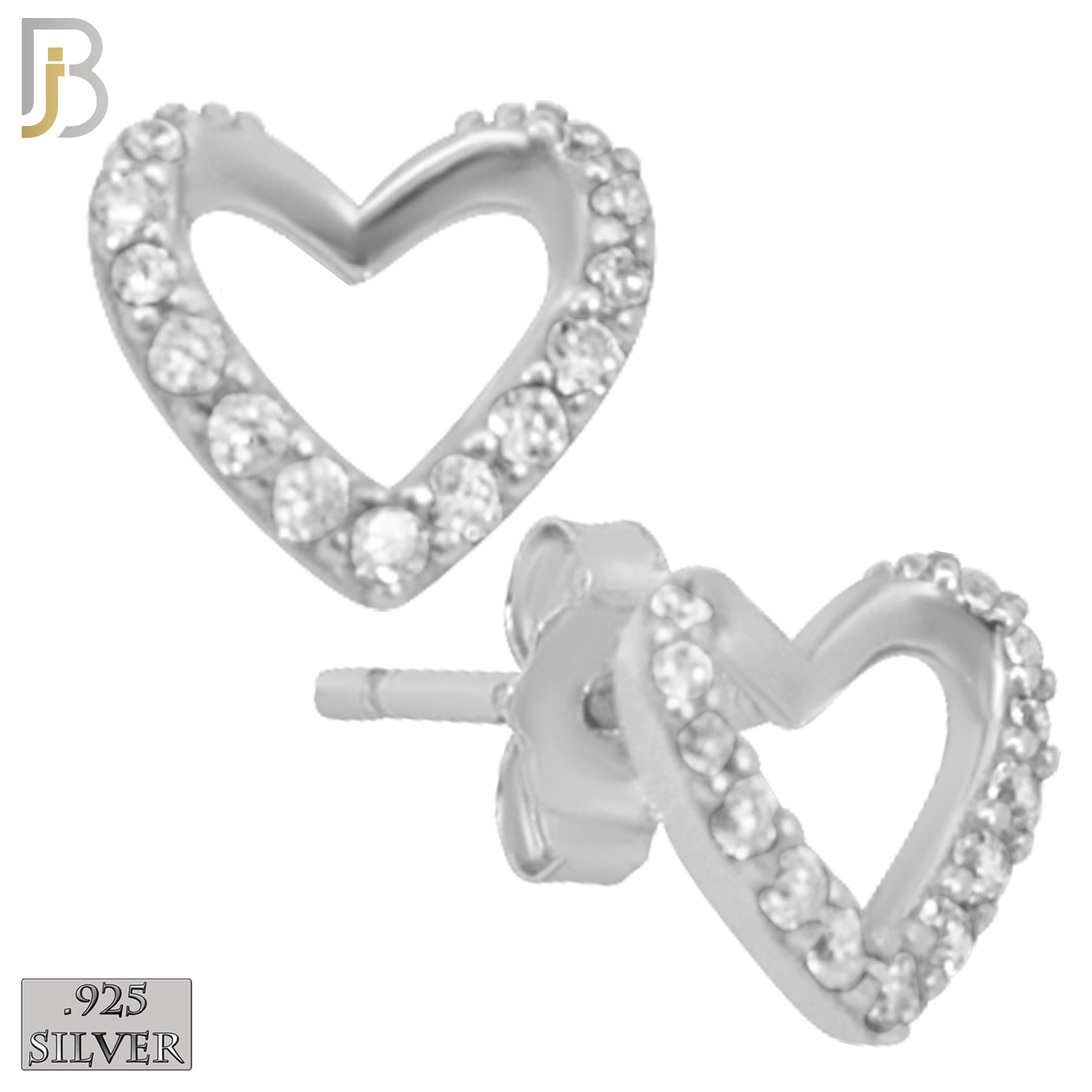 925-ES138 - .925 Sterling Silver Hollow Heart Design with Zircon Design Earring Stud image 1