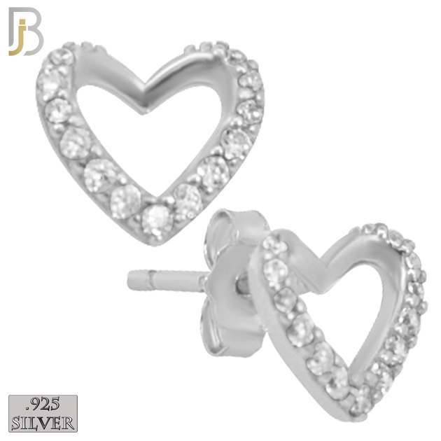 925-ES138 - .925 Sterling Silver Hollow Heart Design with Zircon Design Earring Stud image 1