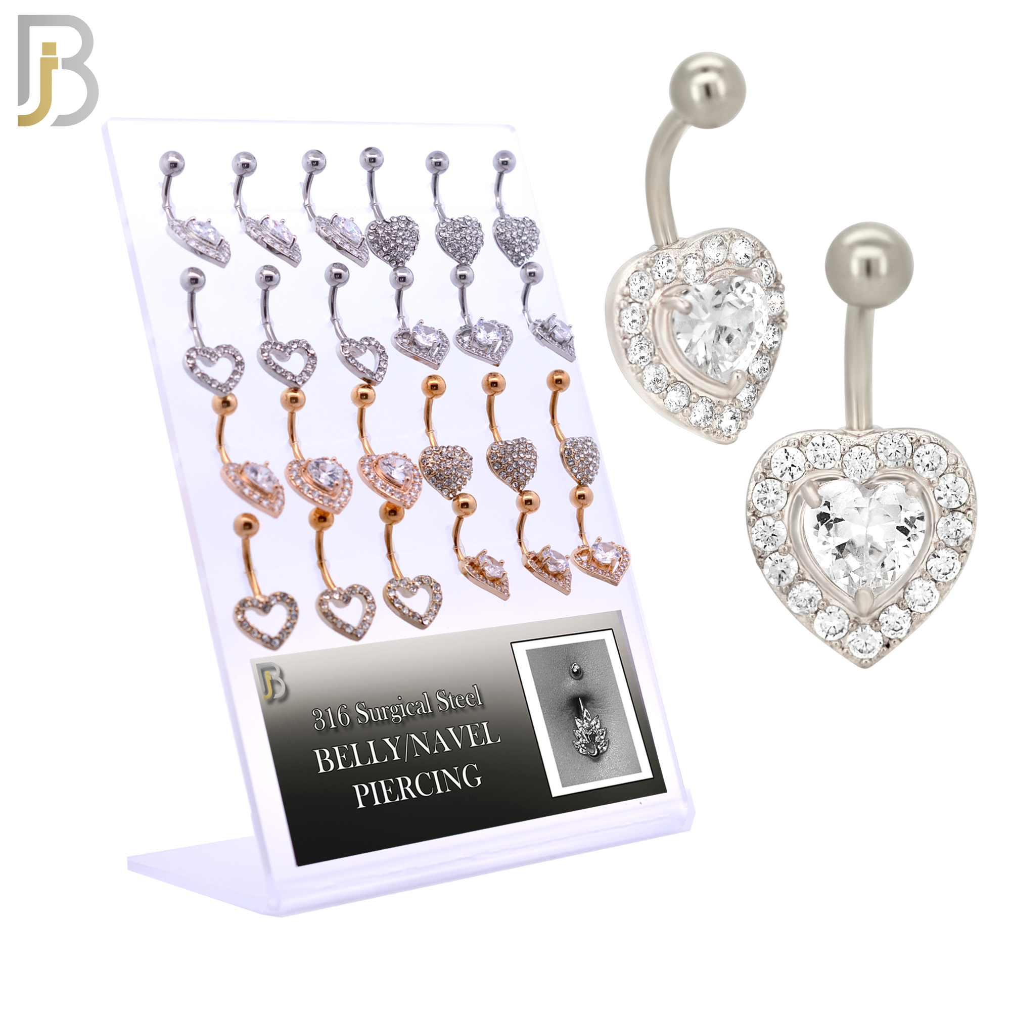 PK-NB11M - 316L Surgical Steel Different Heart Designs Banana Navel 14g 10mm Length Pack of 24 image 0